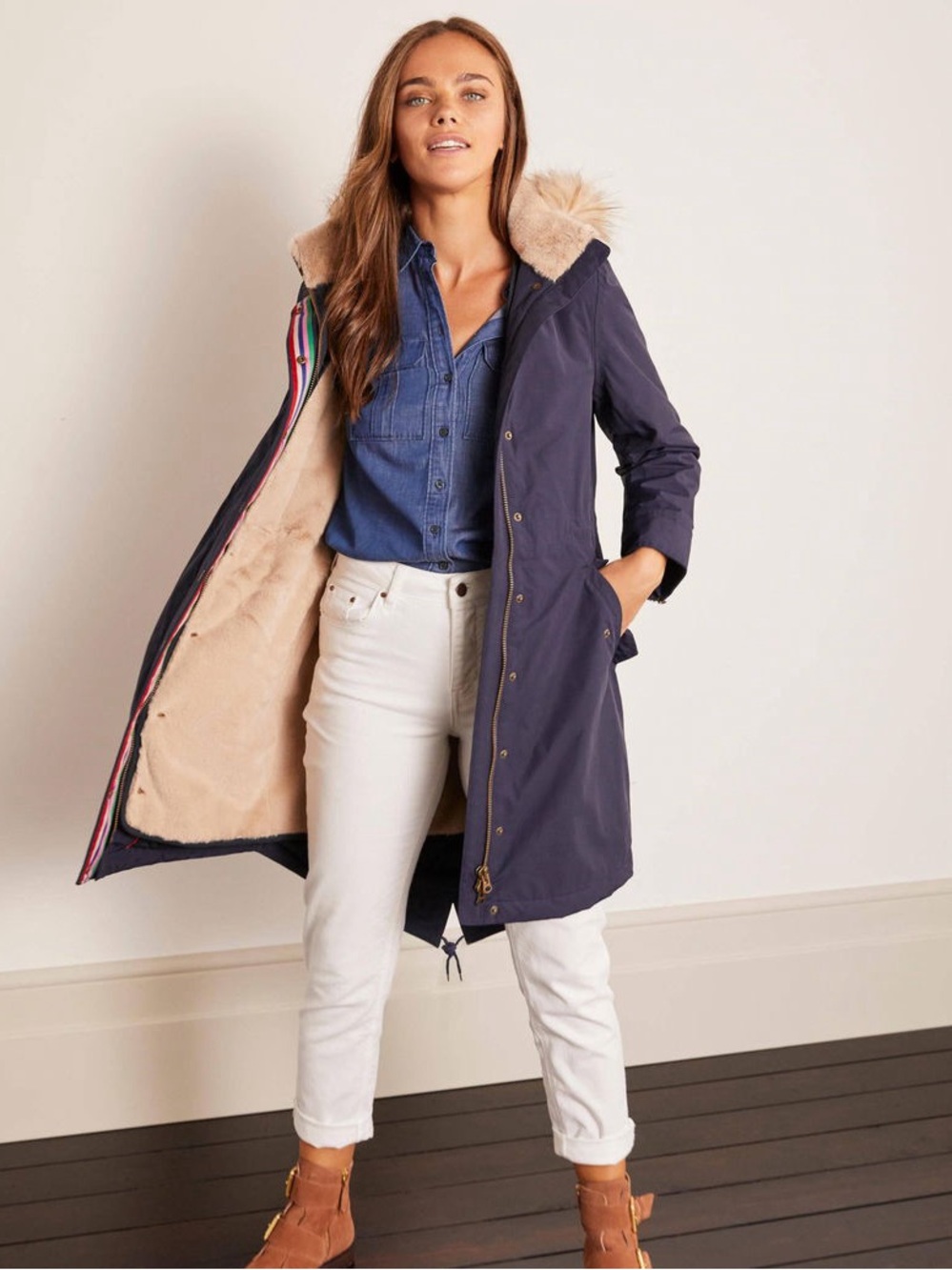 Boden Dunbar Waterproof Women’s Navy Hooded Parka Coat